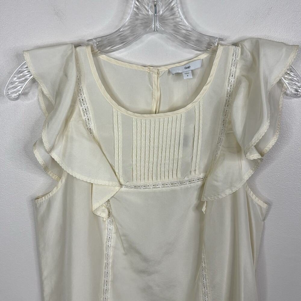 GAP Women’s Small 100% Silk Cream Ruffle Tank Blouse Sleeveless Shell S New - Picture 2 of 7